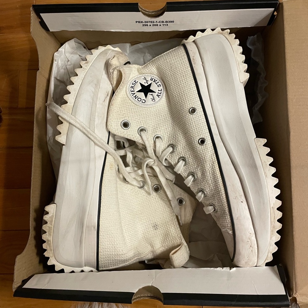 Converse Cream/White High-Top Platform Sneakers with Serrated Sole